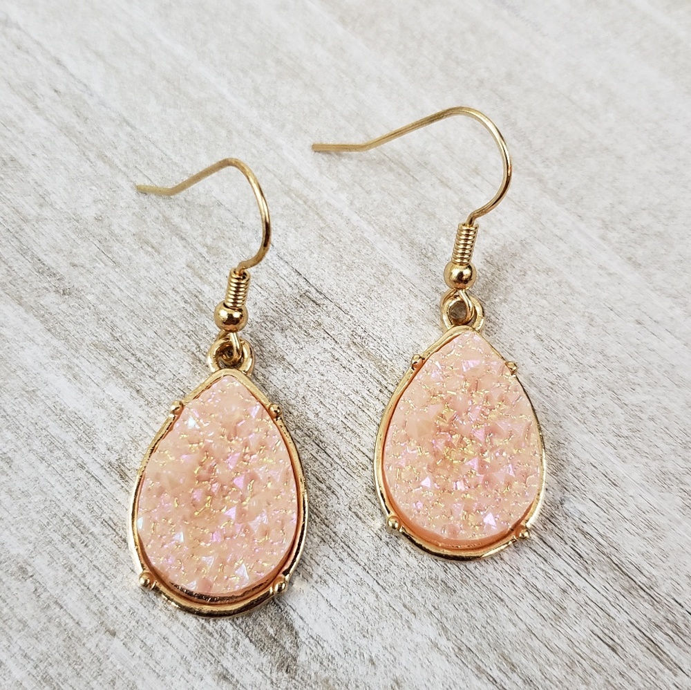 • HOST PICK • Pink Teardrop Druzy Earrings - Picture 3 of 3